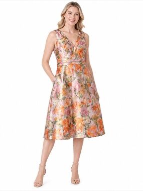Adrianna Papell - Floral Jacquard Midi Dress